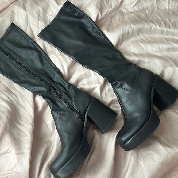 Black Platform Knee-High Boots | Chunky Heel | Size 10 - Picture 4 of 6